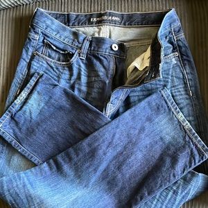 Mens Express loose fit straight leg Blake jeans 34x34 acid wash distressed/holes